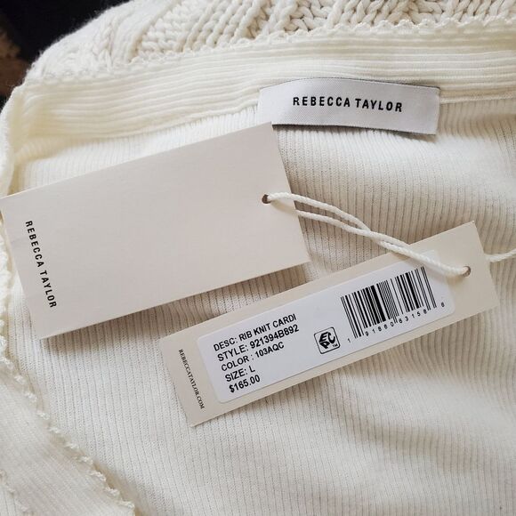 NEW! Rebecca Taylor Ribbed Pima Cotton V-Neck Cardigan - size Large in Ivory. - Picture 11 of 13